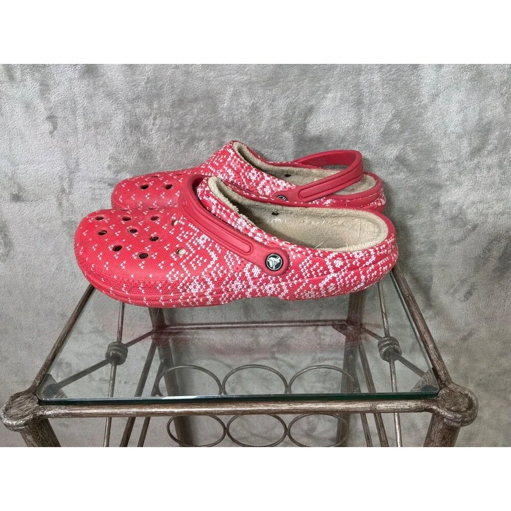 Crocs Unisex Classic Holiday Sweater print shoes  Men’s Size 13 Red Lined